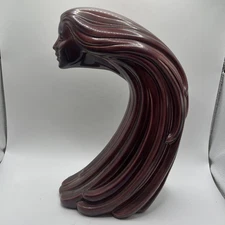 Vintage Art Deco Long Haired Wind Woman Statue Maroon Crescent Signed 10x8x5”