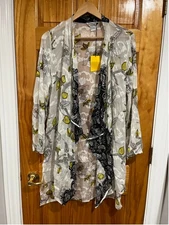 Womens New with Tag Citron Silk Open Front Lemon Art to Wear Kimono Size Large