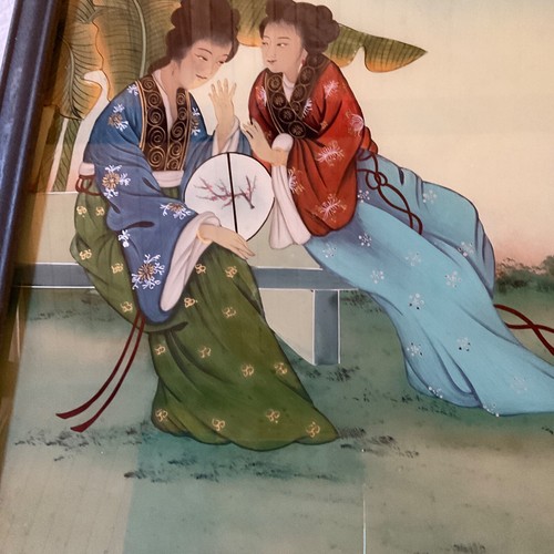 Portrait geisha femme asiatique années 30 peinture huile 2024 originale revers sur verre vintage