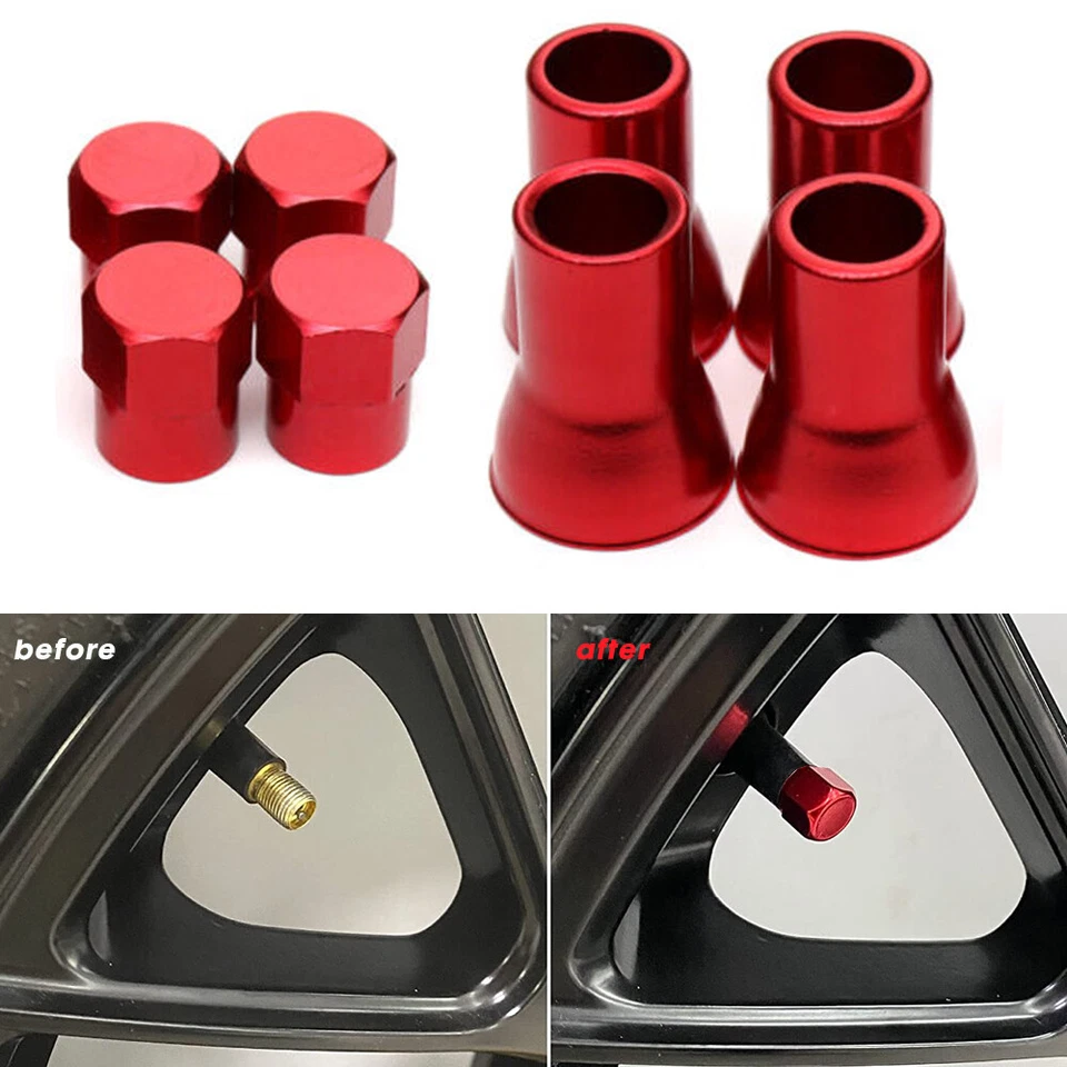 Tapas de válvula de aire de vástago de rueda de neumático de automóvil de aluminio y cubierta de funda accesorios para automóviles rojo Foto 3 de 4