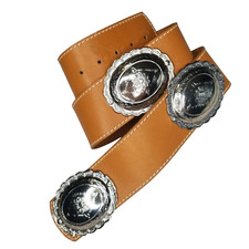 Western Genuine Tan Leather Wide Belt Silver Oval Concho Womens Small 30-33 inch