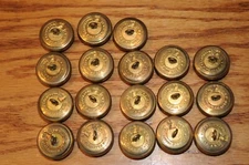 18 Eighteen Plain Gilt Brass  Fireman Uniform Buttons Warranted Fire Gilt J.R.G.