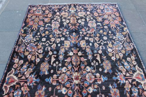 Vintage Hand Made Traditional Oriental Wool Black Blue Large Long Rug 324x125cm - Picture 3 of 16