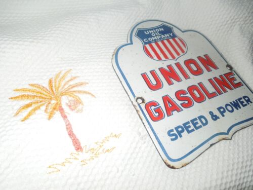 VINTAGE GASOLINE PORCELAIN GAS SERVICE STATION PUMP PLATE SIGN UNION OIL 1920'S - Picture 4 of 9