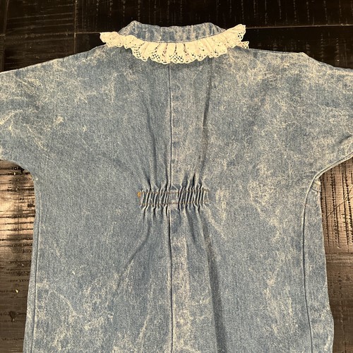 Denim Romper Infant Jumper Vintage One Piece Outfit 18 Months Pink Flowers Lace - Picture 17 of 21