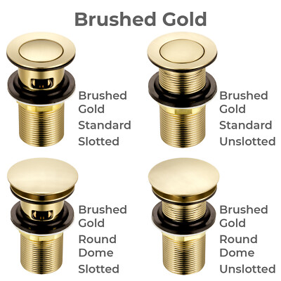 Gebürstetes Gold Badezimmer Waschbecken Abfall Click-Clack geschlitzt + ungeschlitzt Messing Spüle Stecker