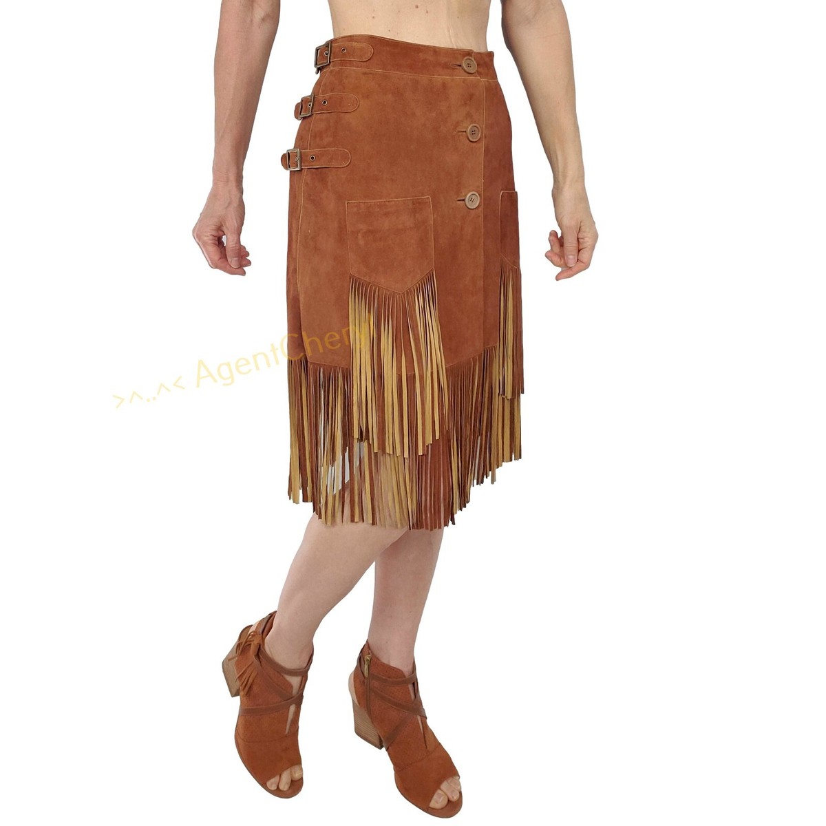 【NONCODE】Wuin Suede Belt Skirt Sheface Women's Round Buckle Suede Belts Stretchy Wide Waist