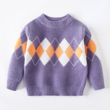Kids Boys Knitted Shirt Tops Jumper Sweater Argyle Pattern Pullover Warm Classic