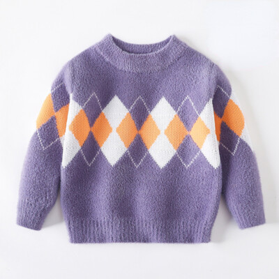 Kinder Jungen Strickpullover Top Warm Pullover Sweatshirt Argyle Muster Freizeit