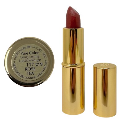 Estee Lauder Pure Color Long Lasting Lipstick 117 Rose Tea Full Size Gold Tube