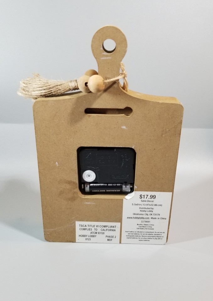 Country Rustic Mini Hanging Wood Cutting Board Battery Operated Clock