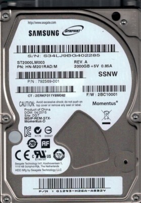 Samsung ST2000LM003 HN-M201RAD/M 2TB F/W: 2BC10001 DGT Seagate | eBay