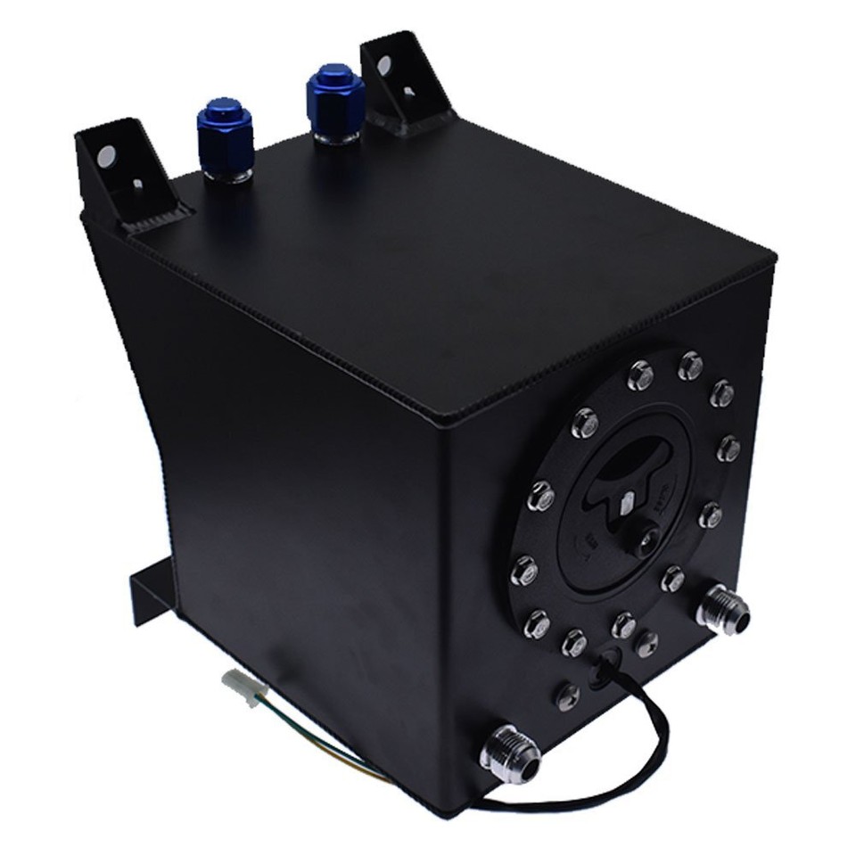 5 Gallon Black Aluminum Fuel Cell Gas Tank With Level Sender - Coated, Polished - For Racing & Drifting