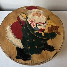 Seymour Wood Cheese Box Santa Hand Painted Christmas Whimsical Folk Art Large