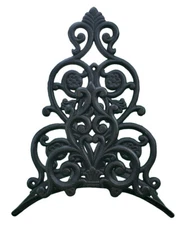 Garden Hose Holder Hanger - Black Cast Iron Floral & Spade - 13.25" Tall