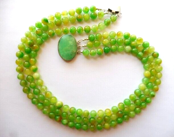 Collier en agate véritable 580 carats, collier triple rang 8mm et fermoir chrysoprase - 3