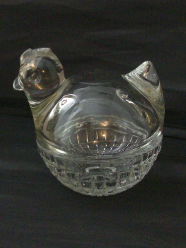 Vintage Anchor Hocking Hen On Nest Lidded Clear Glass Trinket Dish 4”X4”