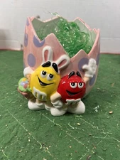 M&M Pink Easter Egg Candy Dish  Planter Ceramic Red & Yellow M&M's 2