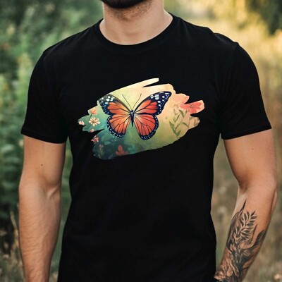 Mens Butterfly Flower Print Cotton T-Shirt Size XS to 5XL