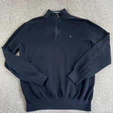 Tommy Hilfiger Sweater Mens XL Black Quarter Zip Outdoors Casual Pullover Jumper