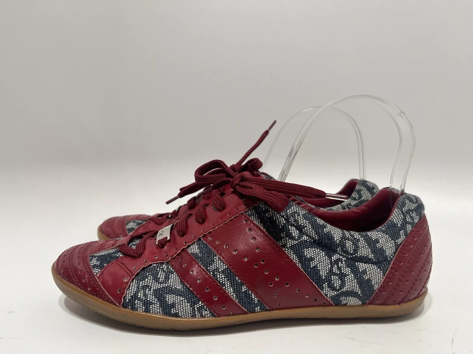 BASKETS VINTAGE CHRISTIAN DIOR ROUGE MARINE MONOGRAMME TOILE CUIR 38