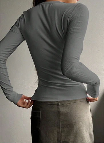 Womens Tops Long Sleeve Henley T Shirt Button Down Tops V Neck Shirts Blouse - Bild 7 von 23