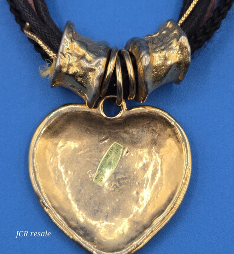 Corded Strands Brutalist Necklace Gold Tone Hammered Heart Pendant 16" - Picture 4 of 12