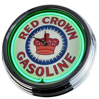 N-0391 Wanduhr ''Red Crown Gasoline'' Küche Esszimmer Neonuhr Wohnzimmer Büro Uhr