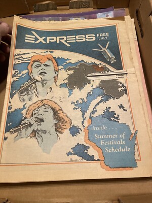 1986 Vtg Music Express, Milwaukee Newspaper Scene Bands -Jagger Bowie Live Aid