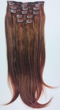 Full Head Clip In Human Hair Extensions 100 Thick Remy 18" 8pc 133/33 BRN/RED