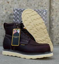 MEN'S WORK BOOTS MOC TOE FULL GRAIN LEATHER COMFORTABLE OIL RESISTANT FOOTWEAR