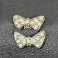 Vintage - Beautiful Bow Shaped And Rhinestone Shoe Or Dress Clips Matching Pair