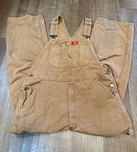 Dickies Brown Canvas Cotton Bib Overalls Relaxed Straight Leg 34x30 - product listing photo