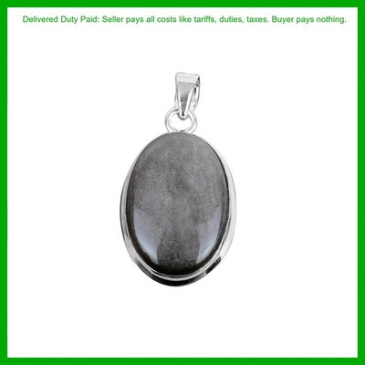 925 Silver Oval Silver Sheen Obsidian Stone Bezel Unique Engagement New Pendant