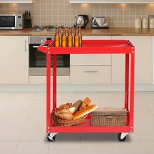 2 Shelf Steel Utility Cart, Tool Storage Organizer for Mechanic, Garage, Red