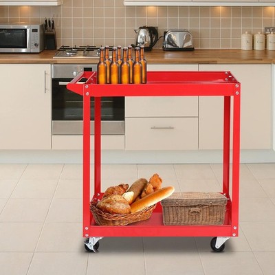 2 Shelf Steel Utility Cart, Tool Storage Organizer for Mechanic, Garage, Red