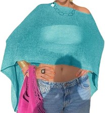 Women Sheer Poncho Top Knit Crochet Lightweight See Through Shawl Summer Shrug B