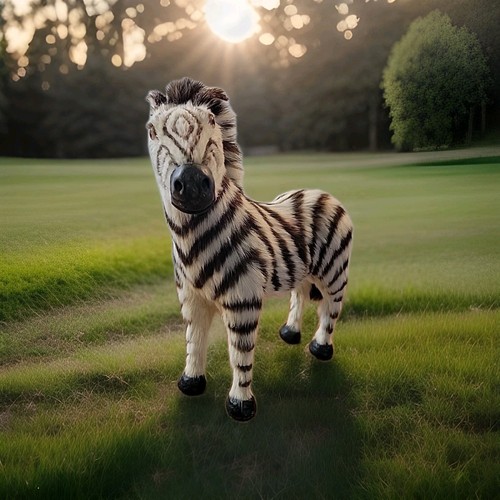Vintage Paper Mache Toy Zebra with Glass Eyes and Real Fur 7" x 7" RARE