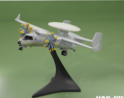 3D-printed 1/200 Yakovlev Yak-44 electronic early warning aircraft, unpainted