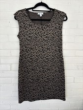 Nine West Womens Brown Black Animal Print Sleeveless Sheath Dress Sz Small