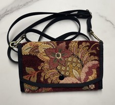 Danny K Floral Tapestry Crossbody Bag Vintage Made in USA Burgundy