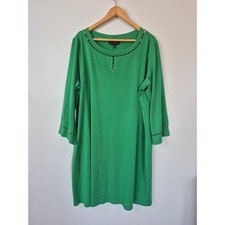 Ming Wang Green Knit Studded Keyhole Shift Dress Size 2X 3/4 Sleeve Kelly Green