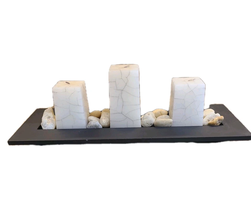 Mesa Centro Mesa Decoración 3 Velas Mármol Bandeja Madera con Rocas Colección Pomeroy  Foto 2 de 4