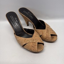 Donald J Pliner Couture Peep Toe Cork Wrapped Mule Pump Platform Size 7 M EUC
