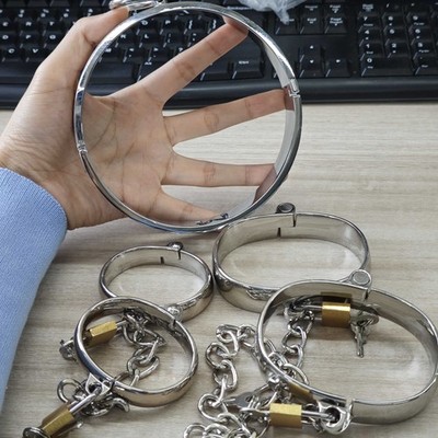 Metal Neck Collar Wrist Handcuffs Ankle Cuffs Slave Shackles Women Men Bondage