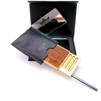 Royal Box Limited Edition WALNUT & GOLD - Snuff Wallet 2x Straws Card & Case