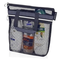 Mesh Shower Bag 10.2x9.9'' Quick-Dry Caddy with Zipper  2 Pockets. Small Black