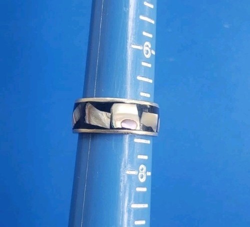 Anello vintage abalone tono argento. Taglia 7,25. Hencho En Mexico - Foto 2 di 5