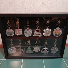 12 Pewter BNSF Railway Employee Christmas Ornaments 2001-2012 In Display Case