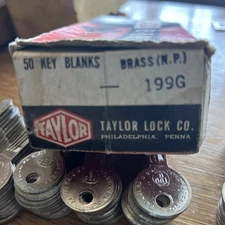 VINTAGE  TAYLOR KEY BLANK 199G - Lot Of 62 -  NICKEL PLATED BRASS MADE IN USA